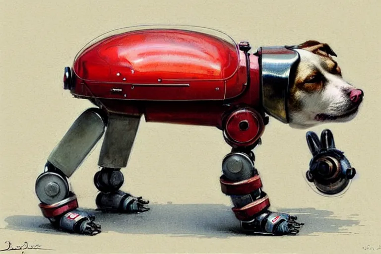 Image similar to scout ( ( ( ( ( 1 9 5 0 s retro future robot android dog. muted colors. ) ) ) ) ) by jean baptiste monge!!!!!!!!!!!!!!!!!!!!!!!!! chrome red