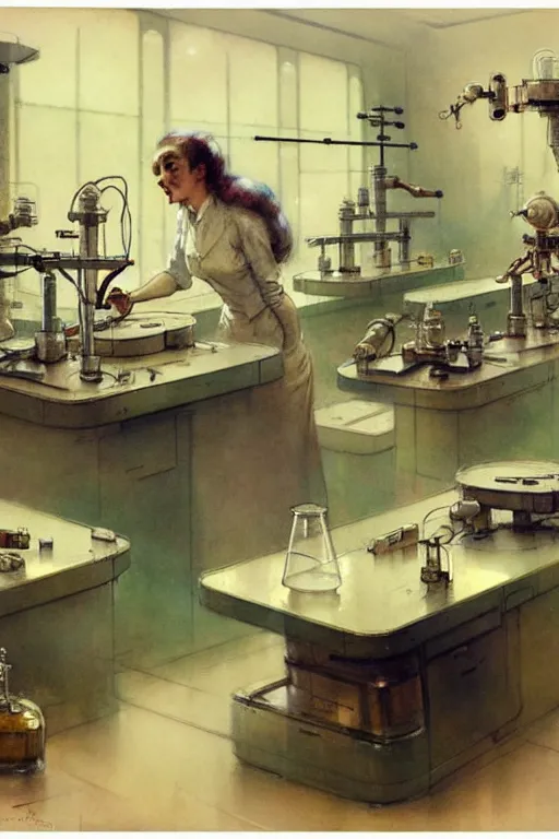 Image similar to ( ( ( ( ( 1 9 5 0 s retro science fiction laboratory interior scene. muted colors. ) ) ) ) ) by jean - baptiste monge!!!!!!!!!!!!!!!!!!!!!!!!!!!!!!