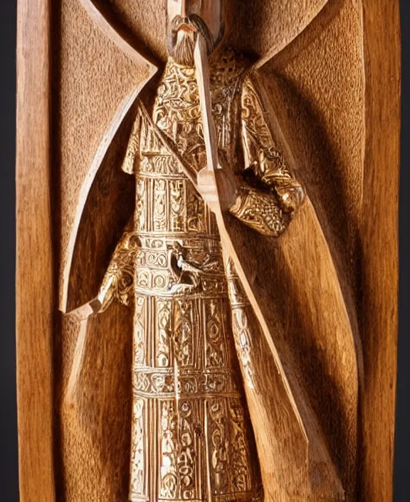 Prompt: orthodox wood carving of a paladin