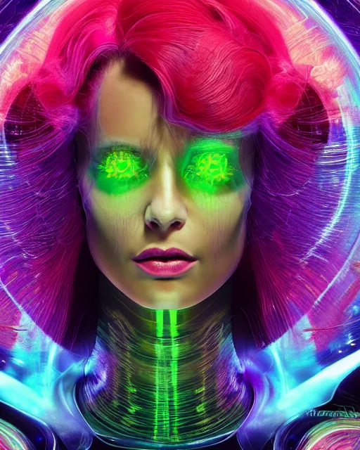 Image similar to a powerful energy psychedelic matrix queen, by alexander fedosav, hyper detailed digital matte painting, concept art, hyperrealism, 1 6 k resolution, cinema 4 d, 8 k resolution, trending on artstation, behance hd, a masterpiece, by stephan martiniere, particles, cel - shaded, power bright neon energy, by david a. hardy,