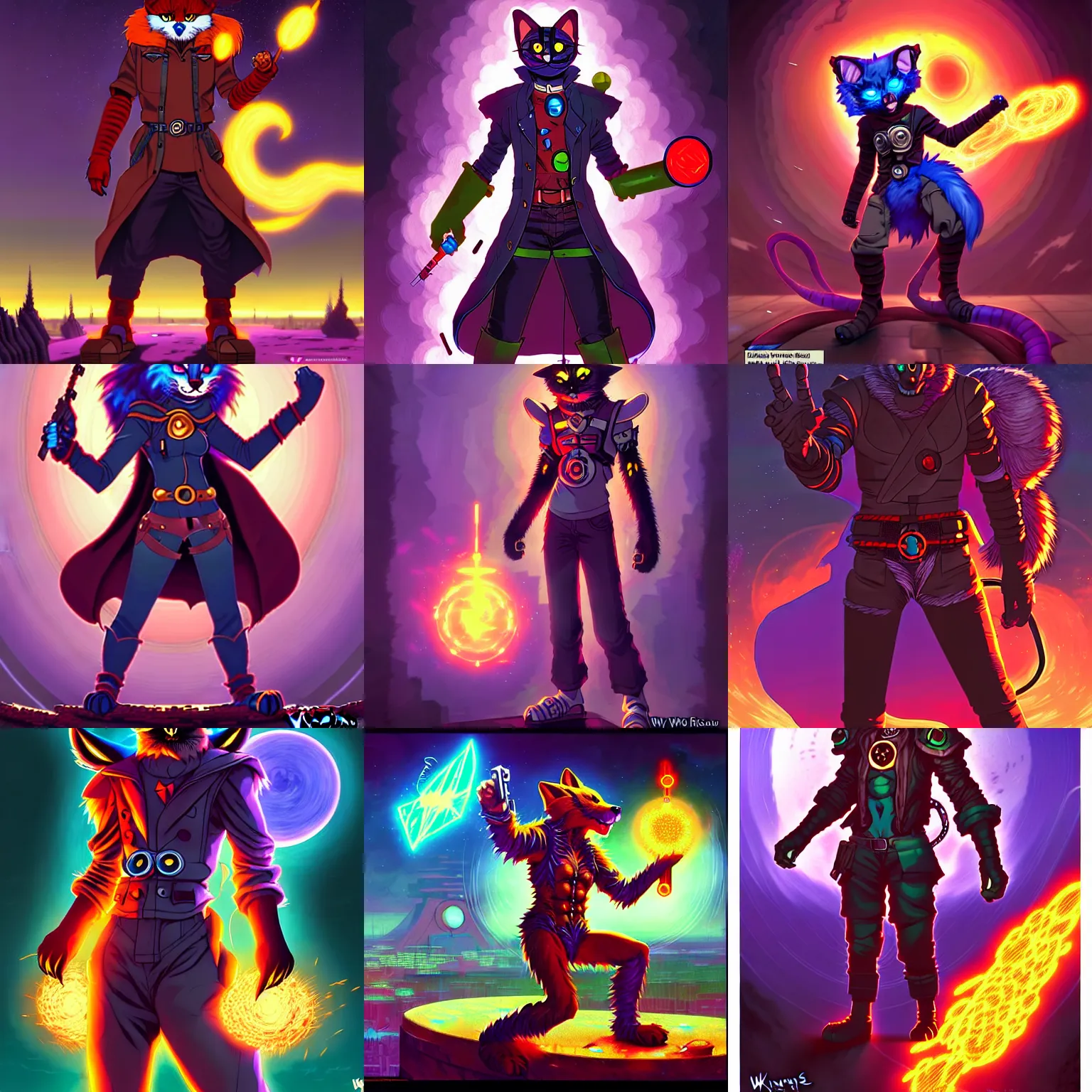 Prompt: Fursona character with powers based on their hobby, a hero against an infinite legion of evil, manga style sci-fi fantasy furry character artwork by Wayne Reynolds Kinkade and Dan Mumford Monet