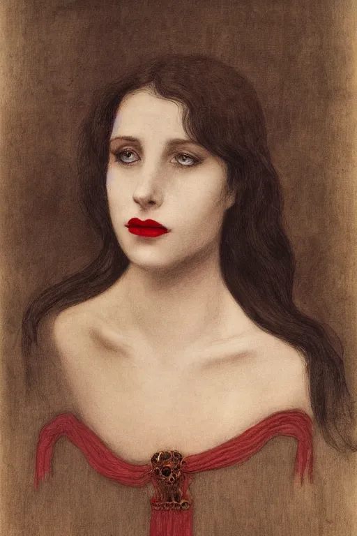 Image similar to portrait of beautiful young maiden, warhammer, a lot of scars, red lips, the middle ages, highly detailed, artstation, illustration, art by alfred kubin, 8 k quality