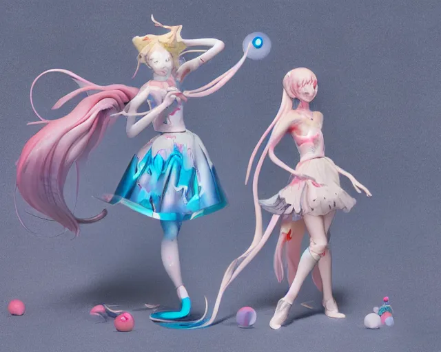 Prompt: James Jean isolated magical girl vinyl figure, figure photography, holographic undertones, glitter accents, anime stylized, high detail, ethereal lighting - H 640
