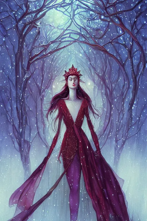 Image similar to jeweled Crown, other worldly, fairy winter court, snow, art nouveau, by Anato Finnstark, Tom Bagshaw, Brom