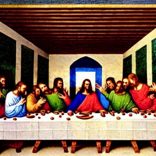 Prompt: the squad at the last supper,