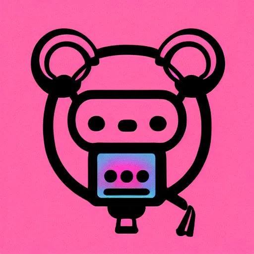 Image similar to iconic vector logo of cute cuddly pink bear with a podcast microphone, melodic, headphones, music, streaming, dreamy, isometric, adorable, octane render, golden ratio, 4k UHD, iconic design