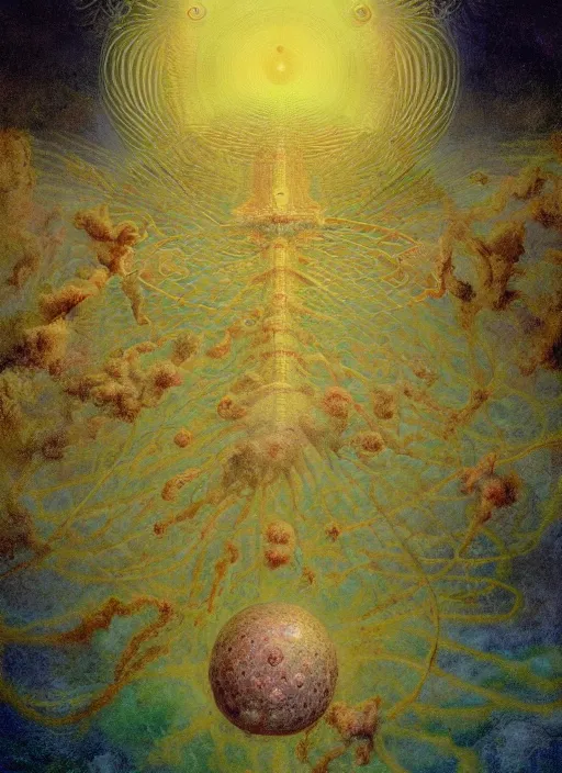 Prompt: antediluvian occult cosmology, panspermia, by robert hooke and ernst haeckel and agostino arrivabene and joaquin sorolla, rule of thirds, vivid colours, atmospheric, digital painting, artstation, concept art, smooth, soft focus, negative space, illustration, digital painting