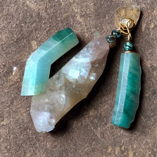 Prompt: smoky quartz with amazonite crystals