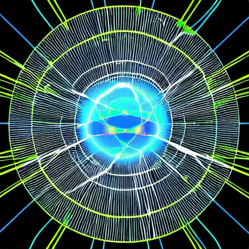 Prompt: very close view of atom dancing along electrons and neutrons