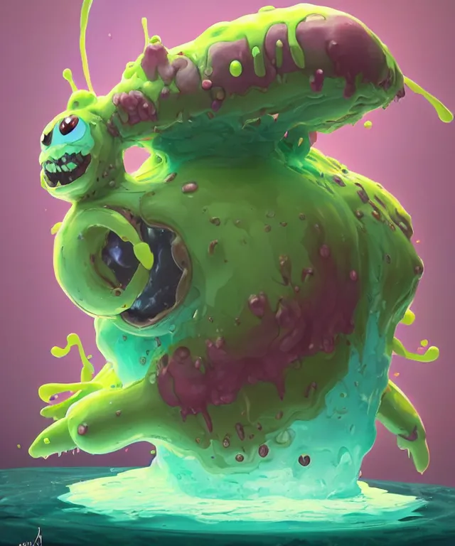 Prompt: an ooze slime creature in a pokemon artstyle, adorable and whimsical, fantasy, elegant, crisp 8 k line work, rim light, digital painting, artstation, unreal engine, octane render, concept art, matte, sharp focus, illustration, art by james jean and justin gerard and josan gonzalez