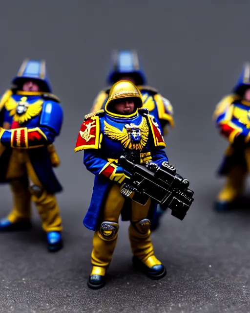 Image similar to british uk space marines guarding the queen, warhammer, high detailed, photography, cloudy, uk, plain, detailed face, look into the distance, serious face, full body, professional photographer, masterpiece, 5 0 mm, extremely detailed, 8 k