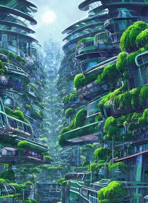 solarpunk futuristic city which has been abandoned and