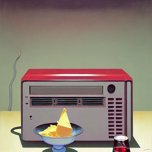 Image similar to an achingly beautiful still life featuring tillamook cheese, and red wine and an old computer , very coherent, painted by Edward Hopper, Wayne Barlowe, painted by James Gilleard, airbrush, art by JamesJean