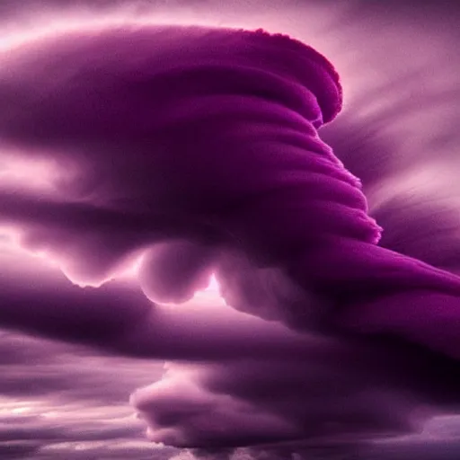 Image similar to amazing photo of purple clouds in the shape of a tornado, digital art, beautiful dramatic lighting