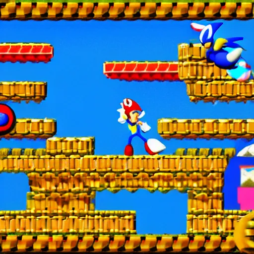 Prompt: sonic the hedgehog in mario