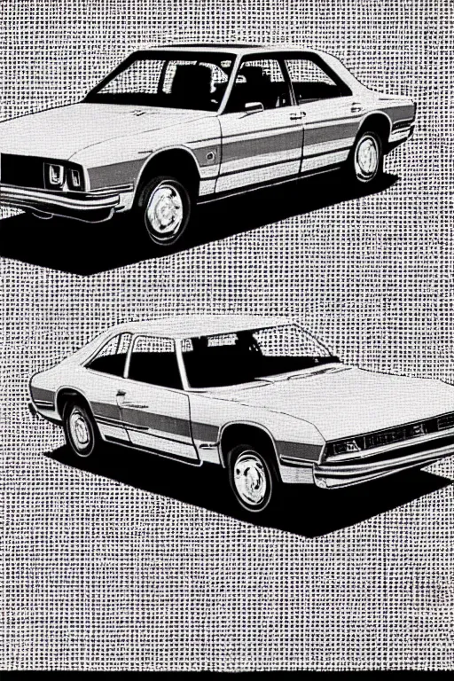 Image similar to car avertissement from the 7 0 s, print in newspaper, halftone effect, big price, on sales