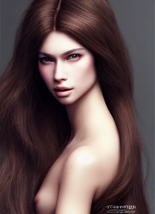 Image similar to a gorgeous female with long brown hair, photo by steven meisel, realistic, full body shot, wide angle, sharp focus, 8 k high definition, insanely detailed, intricate, elegant, art by stanley lau and artgerm, floating embers