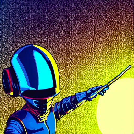 Image similar to shovel knight as daft punk, Aaron Campbell behance, synthwave background,4k, colorful, digital art