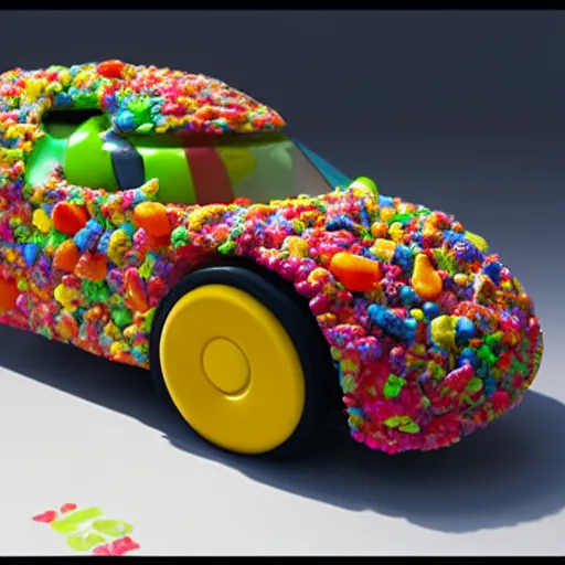 Image similar to Kelloggs fruity pebbles concept car, unreal engine 5 render