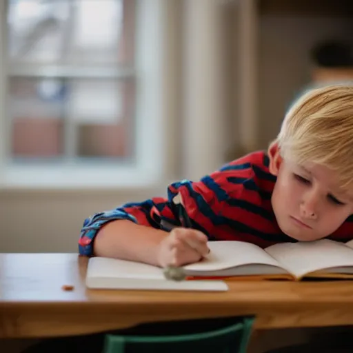 Image similar to boy with blonde hair doing homework