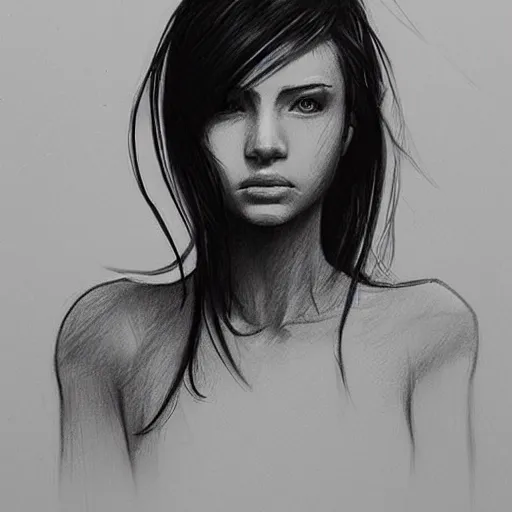 Image similar to “work in progress pencil sketch of a Cyberpunk girl, concept art, black and white, high contrast, hiperrealist, photorealist, artstation trending, deviantart”