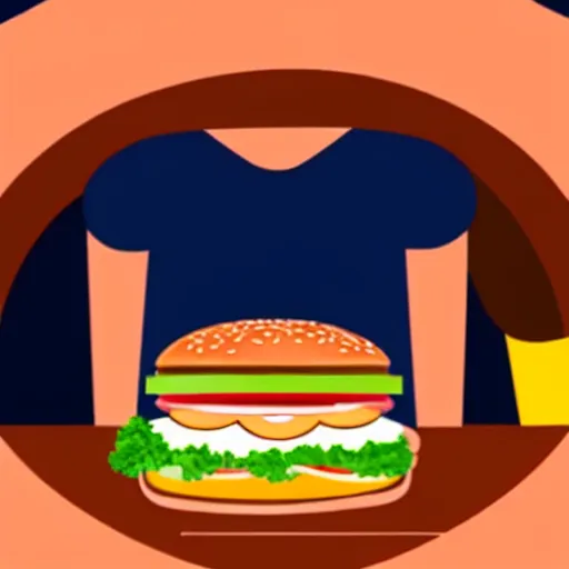 Prompt: a human living in a hamburger, the human is inside the burger cooking burgers