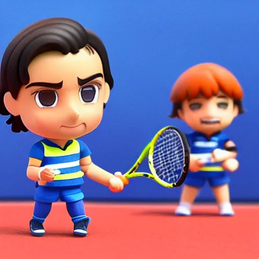 Prompt: rafael nadal! as nendoroid, background is tennis court, kodak film