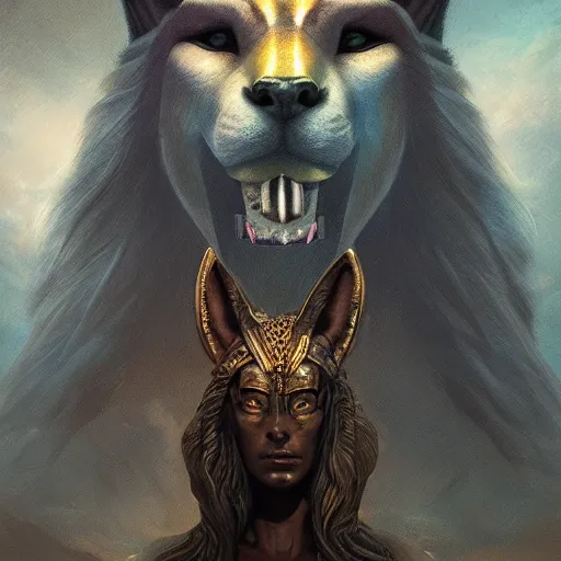 Image similar to Majestic gracious Anubis female warrior portrait, menacing, atmospheric lighting, painted, intricate, volumetric lighting, beautiful, rich deep colours masterpiece, golden hour, sharp focus, ultra detailed, by Leesha Hannigan, Ross Tran, Thierry Doizon, Kai Carpenter, Ignacio Fernández Ríos