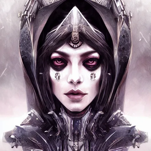 Image similar to queen of death. intricate portrait, occult cyberpunk, ancient futuristic, dark art, occult. by Petros Afshar, by artgerm, Eddie Mendoza