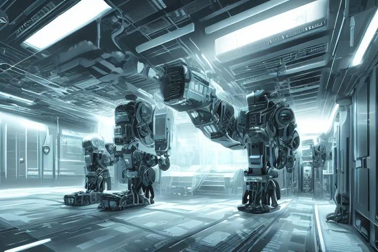 Image similar to parallax datacenter server room interior single mono colossus white rusty android robosaurus artstation cinematic detailed concept art volumetric light sharp coherent cgsociety symmetric perfect well balanced shadows lotr alien retrofuturism