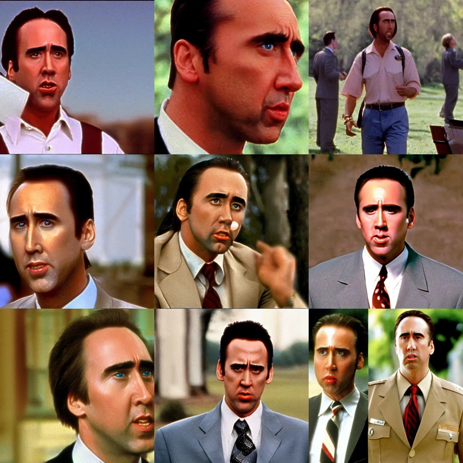 Prompt: nicholas cage from a scene in forrest gump