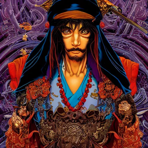 Prompt: portrait of crazy aladdin, symmetrical, by yoichi hatakenaka, masamune shirow, josan gonzales and dan mumford, ayami kojima, takato yamamoto, barclay shaw, karol bak, yukito kishiro