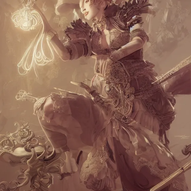 Prompt: studio portrait of neutral good colorful female cleric bard healer as absurdly beautiful, elegant, young skinny gravure idol, ultrafine hyperrealistic illustration by kim jung gi, irakli nadar, intricate linework, sharp focus, bright colors, octopath traveler, final fantasy, unreal engine highly rendered, global illumination, radiant light, intricate environment