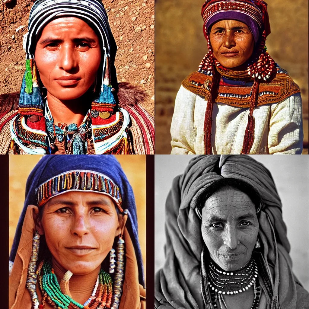 Prompt: portrait of a berber woman in traditional garb, Canon A1, highly detailed