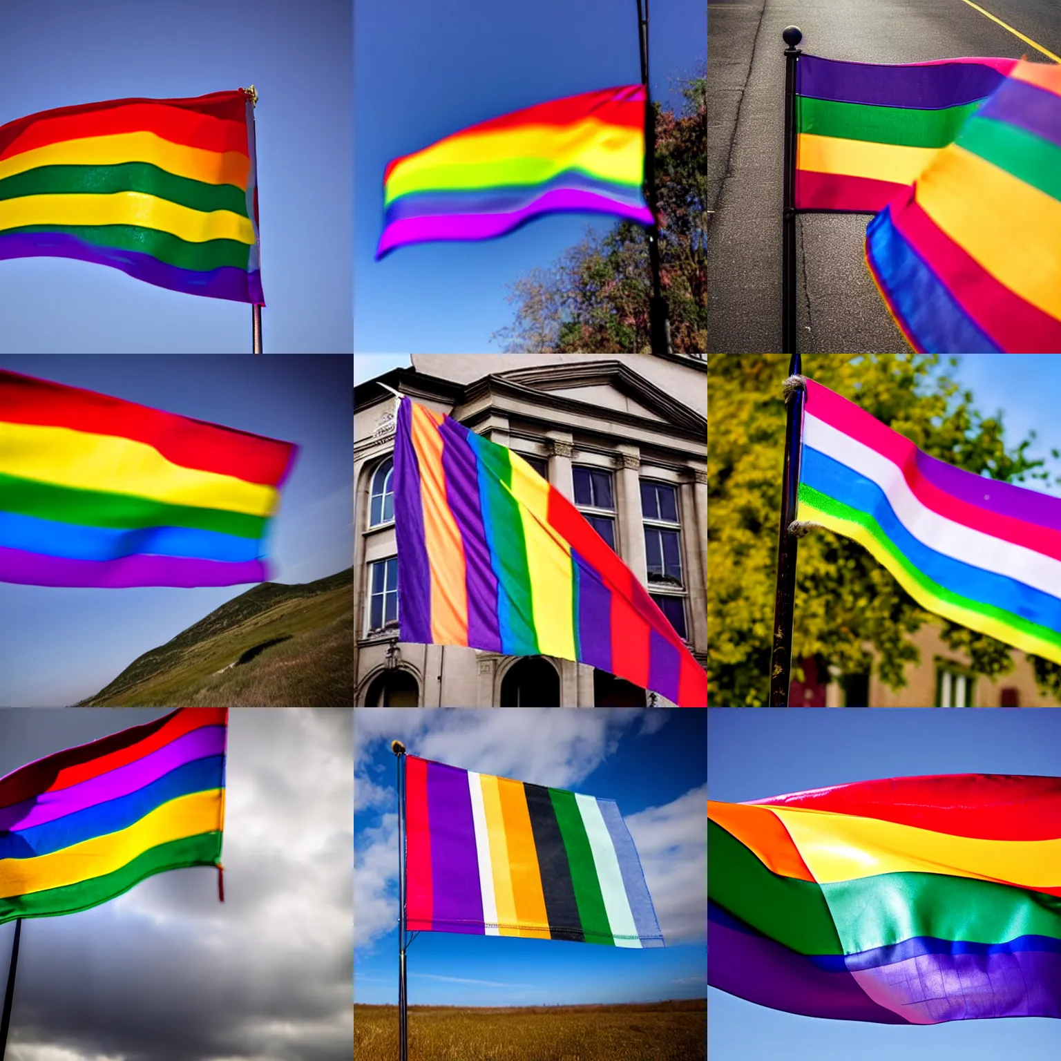 Prompt: beautiful amazing, award - winning photograph of lgbt flag waving in the wind