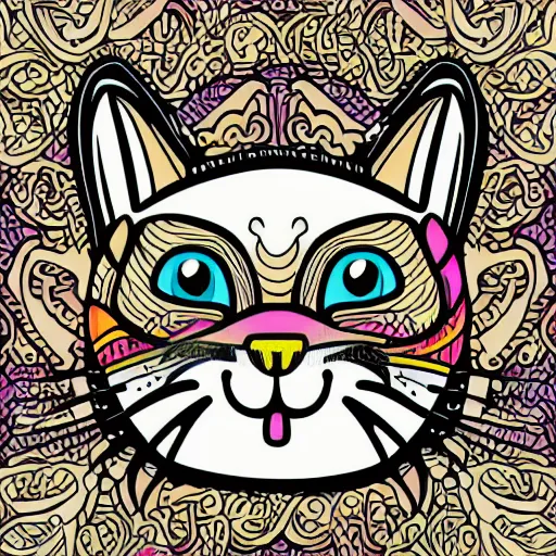 Image similar to a happy cat, cartoon, Anthropomorphic, highly detailed, colorful, illustration, smooth and clean vector curves, no jagged lines, vector art, smooth