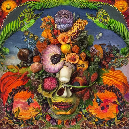 Prompt: katzkab album cover, psychedelic, giuseppe arcimboldo