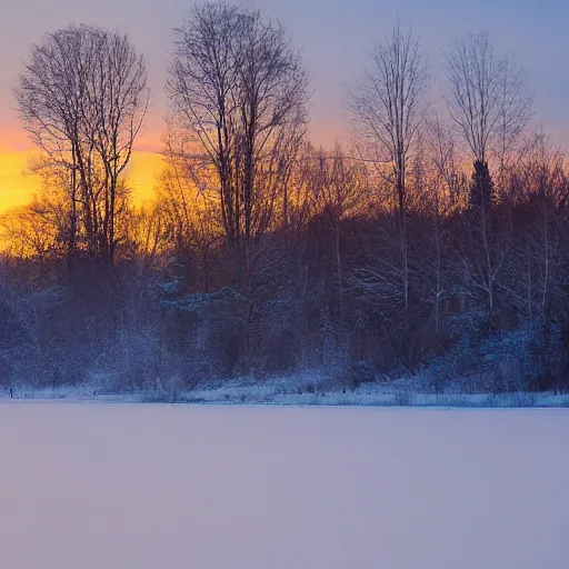 Image similar to small quebec town, winter, dawn