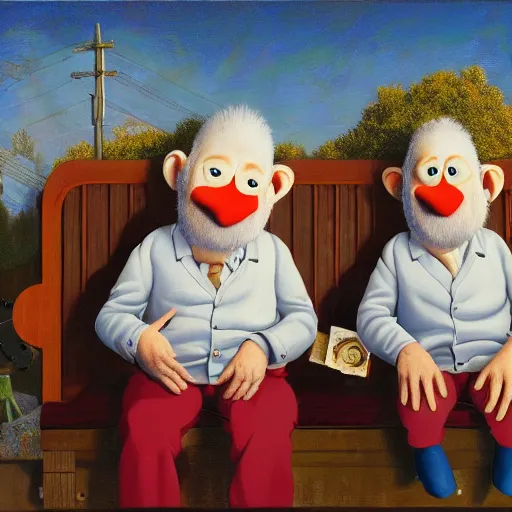 Prompt: Statler and Waldorf in a Scott Listfield painting