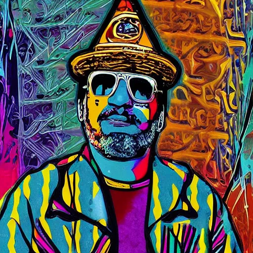 Prompt: jerry garcia egypt photo in the style of graffiti