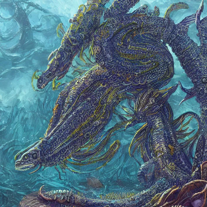 Image similar to underwater sea leviathan full body, d & d style, trending on artstation, intricate, highly detailed, vivid painting, colorful