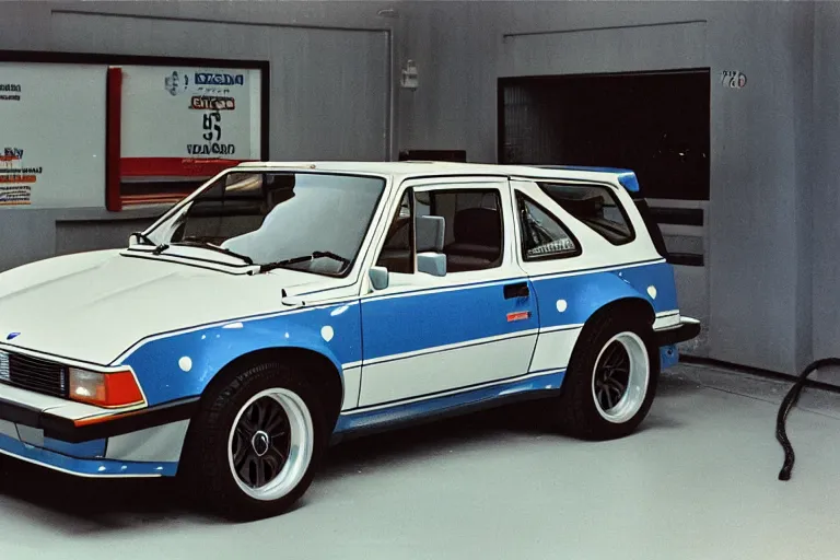 Image similar to A single 1985 wagon estate Bronco Vector W8 Twin Turbo 911!!! BMW M1 inside of a car wash, ektachrome photograph, volumetric lighting, f8 aperture, cinematic Eastman 5384 film