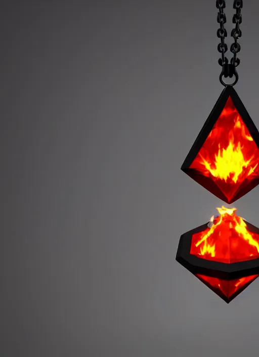 Image similar to rpg item, a black necklace with a red diamond pendant in flames, Unreal 5, DAZ, hyperrealistic, rpg style, octane render, dynamic lighting