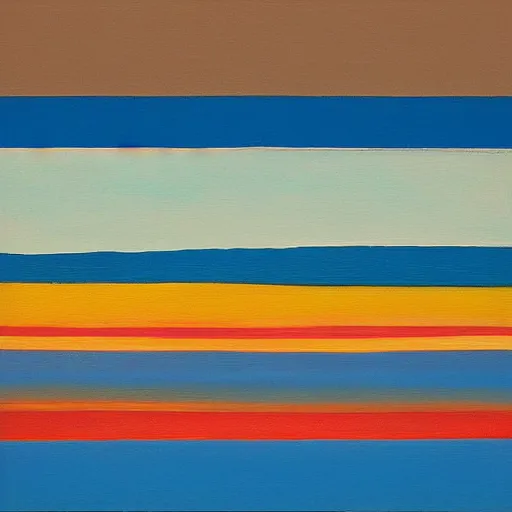 Image similar to a painting of a beach with a blue sky in the background, an abstract painting by sean scully, behance, precisionism, matte drawing, oil on canvas, painterly