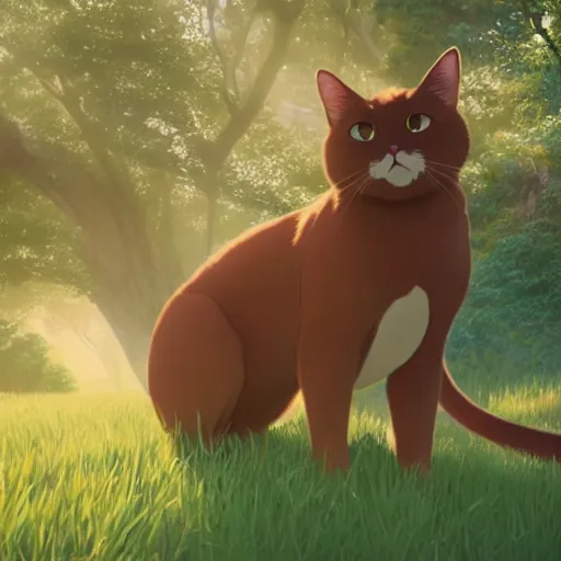 Prompt: a wholesome animation key shot of a burmese cat, studio ghibli, pixar and disney animation, sharp, rendered in unreal engine 5, anime key art by greg rutkowski, bloom, dramatic lighting