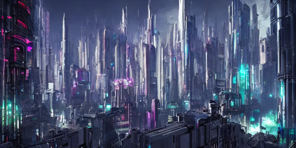 Image similar to gothic city of the future cyberpunk style