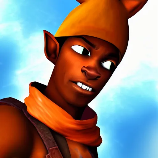 Image similar to carl johnson as a jak and daxter character, jak and daxter screenshot, digital art, ps 2