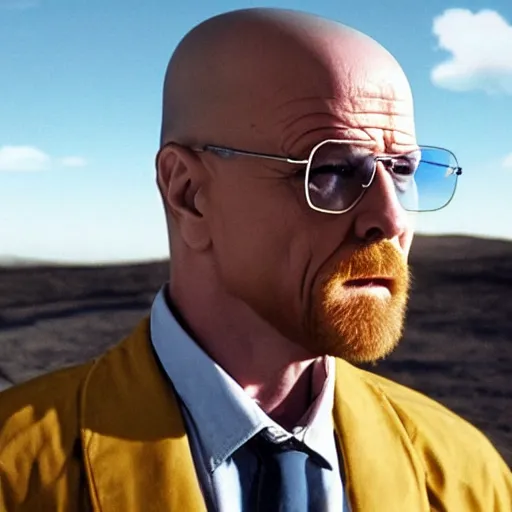 Prompt: heisenberg looking at sky where clouds are blue meth