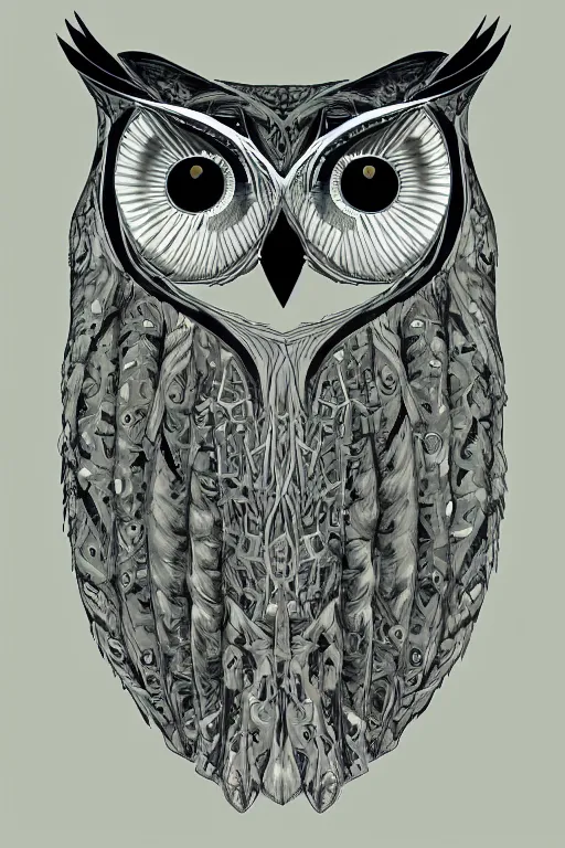 Prompt: an owl made from bones, symmetrical, digital art, sharp focus, trending on art station