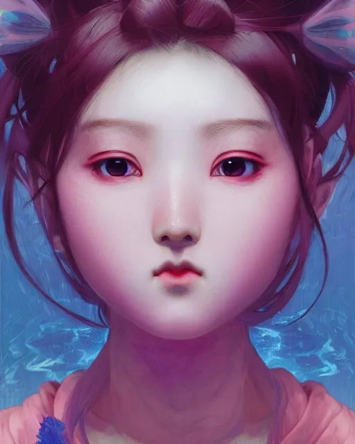 Prompt: Full shot of a beauty portrait anime schoolgirls under dark pink and blue water, intricate abstract. infrared, symmetrical facial features.concept art by D. Jun, by Mo Xiang Tong Xiu, by Igarashi Daisuke and WLOP and Ross Tran and William-Adolphe Bouguereau and Beeple. Key Art. Fantasy Illustration. award winning, Artstation, intricate details, realistic, Hyperdetailed, 8k resolution, 3d